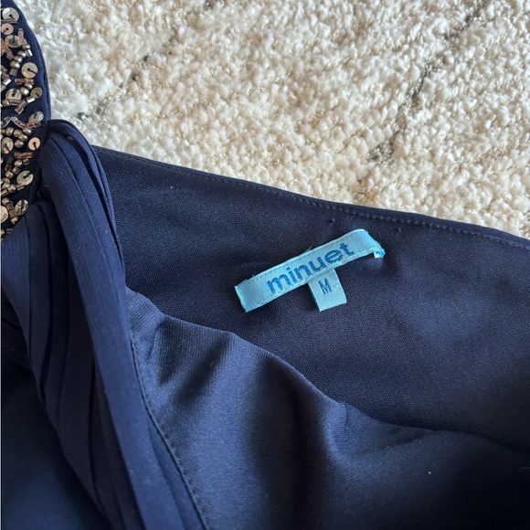 One Shoulder A-Line Floor-Length Dress Navy Blue Prom Medium - Picture 4 of 5